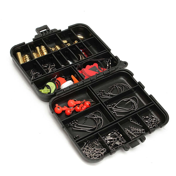 128pcs Fishing Lures Hooks Baits Black Tackle Box Full Storage Case Tool Set