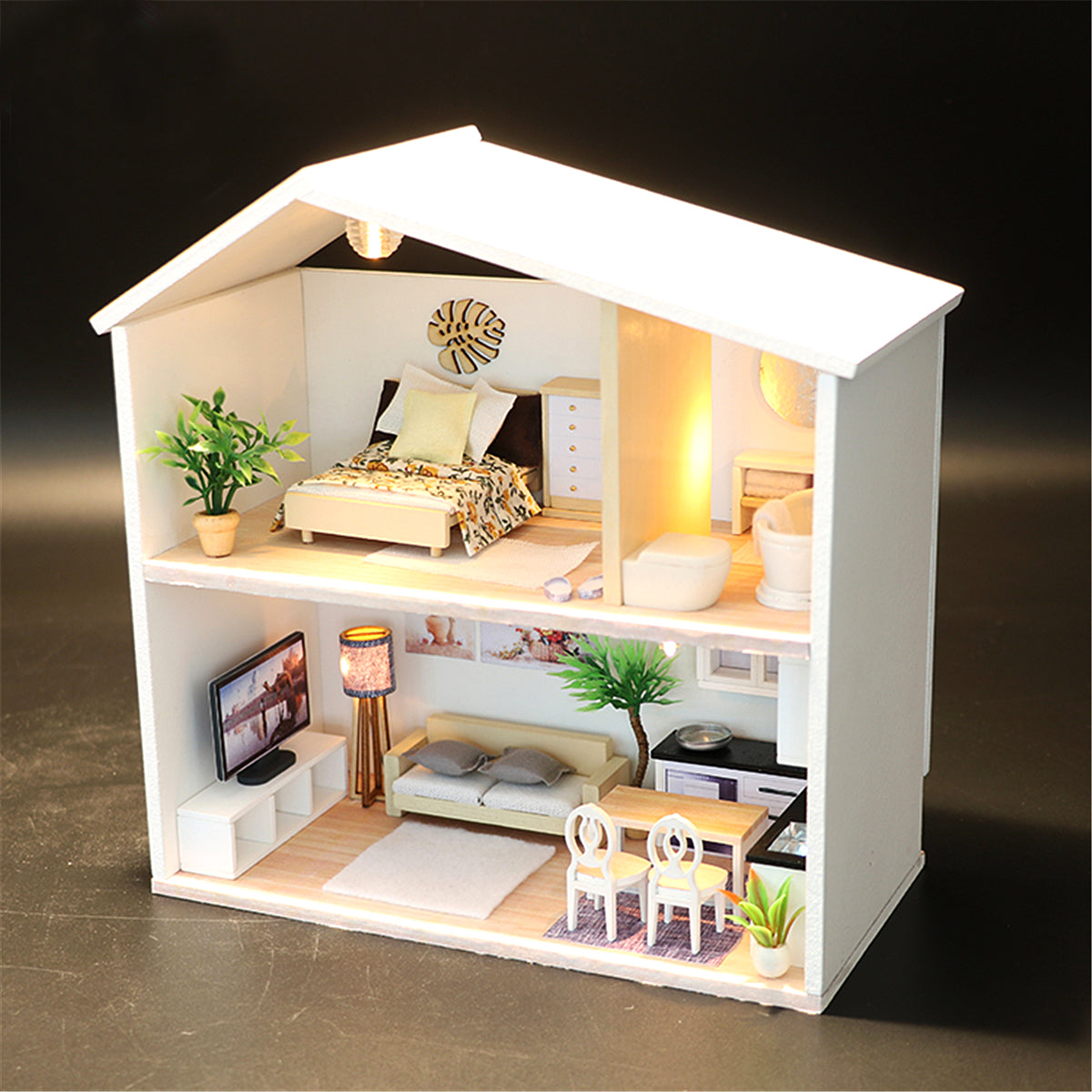 Modern Design Miniature Wooden DIY Doll House With Furniture And Lights