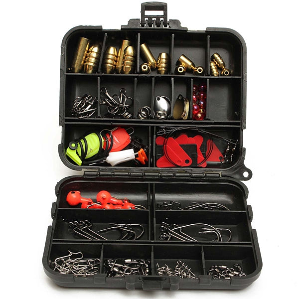 128pcs Fishing Lures Hooks Baits Black Tackle Box Full Storage Case Tool Set