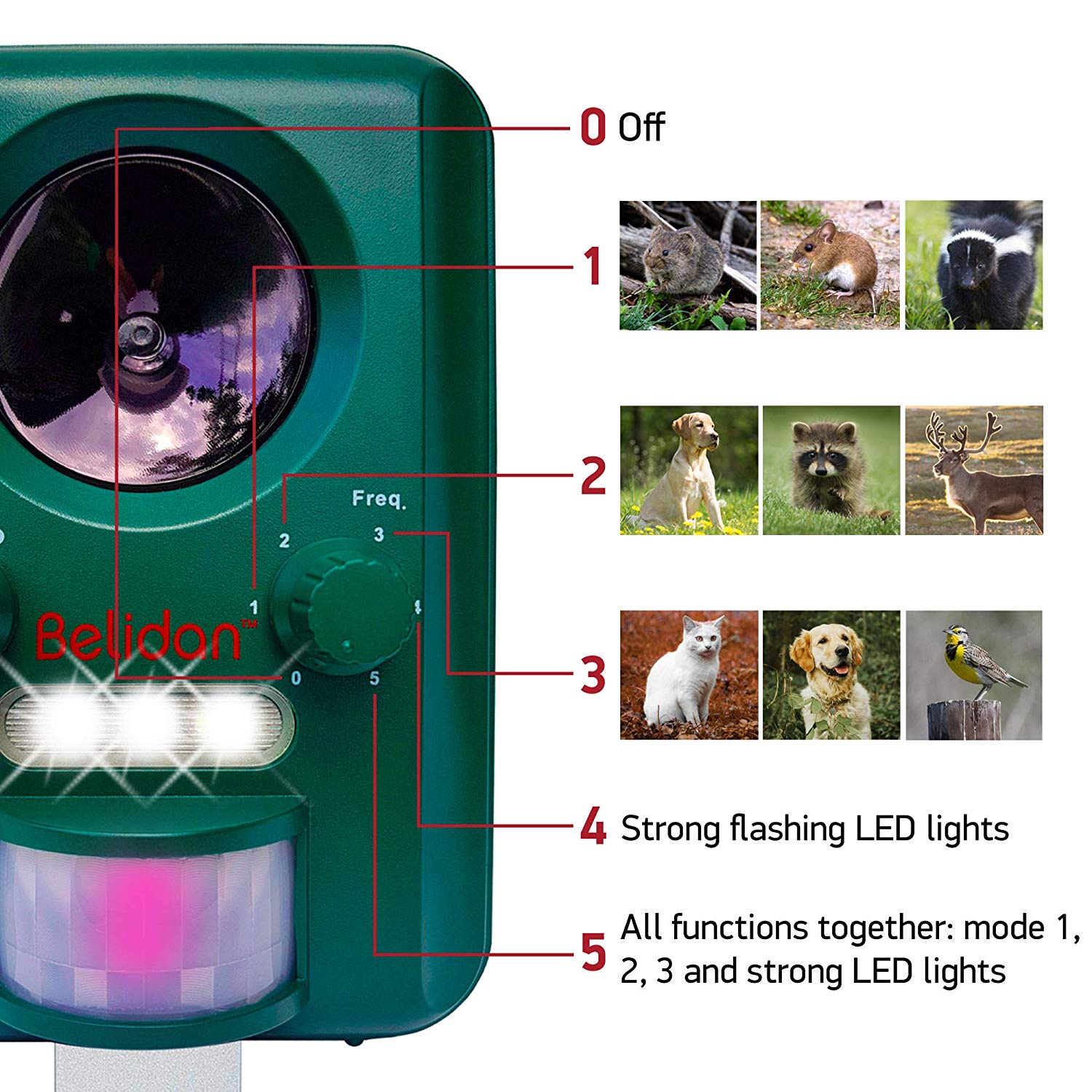 Animal Repellent Ultrasonic  Advanced Animal Repeller Deer Cat Dog Skunk Rats Raccoon Repellent Solar Powered - Motion Sensor LED Lights USB Charger