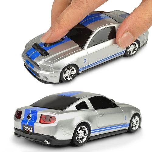 Road Mice Ford Mustang Shelby GT500 2.4GHz Wireless USB Optical Scroll Mouse (Silver/Blue Stripes)