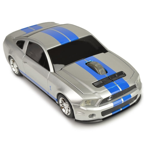 Road Mice Ford Mustang Shelby GT500 2.4GHz Wireless USB Optical Scroll Mouse (Silver/Blue Stripes)