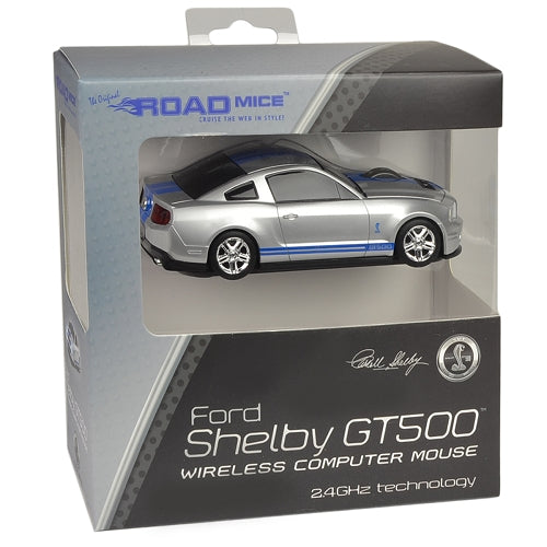 Road Mice Ford Mustang Shelby GT500 2.4GHz Wireless USB Optical Scroll Mouse (Silver/Blue Stripes)