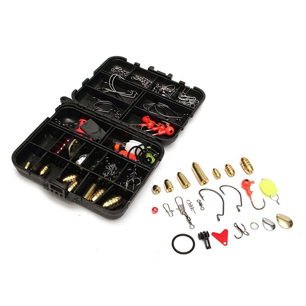 128pcs Fishing Lures Hooks Baits Black Tackle Box Full Storage Case Tool Set